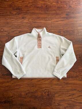Adidas Sherpa Fleece Quarter-Snap Pullover Cream Tan Size L